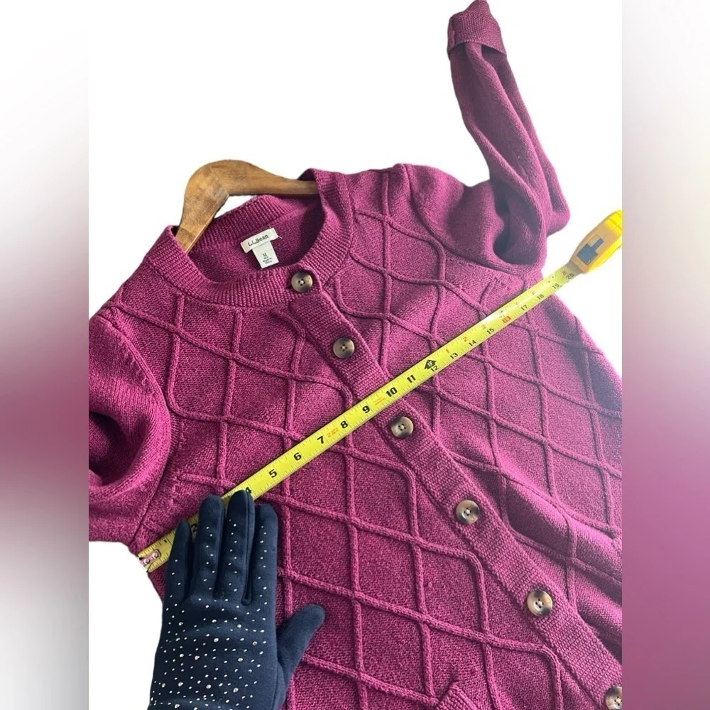L. L. Bean Women’s Cable Knit Open Front Button Up Cardigan Sweater - Picture 9 of 10